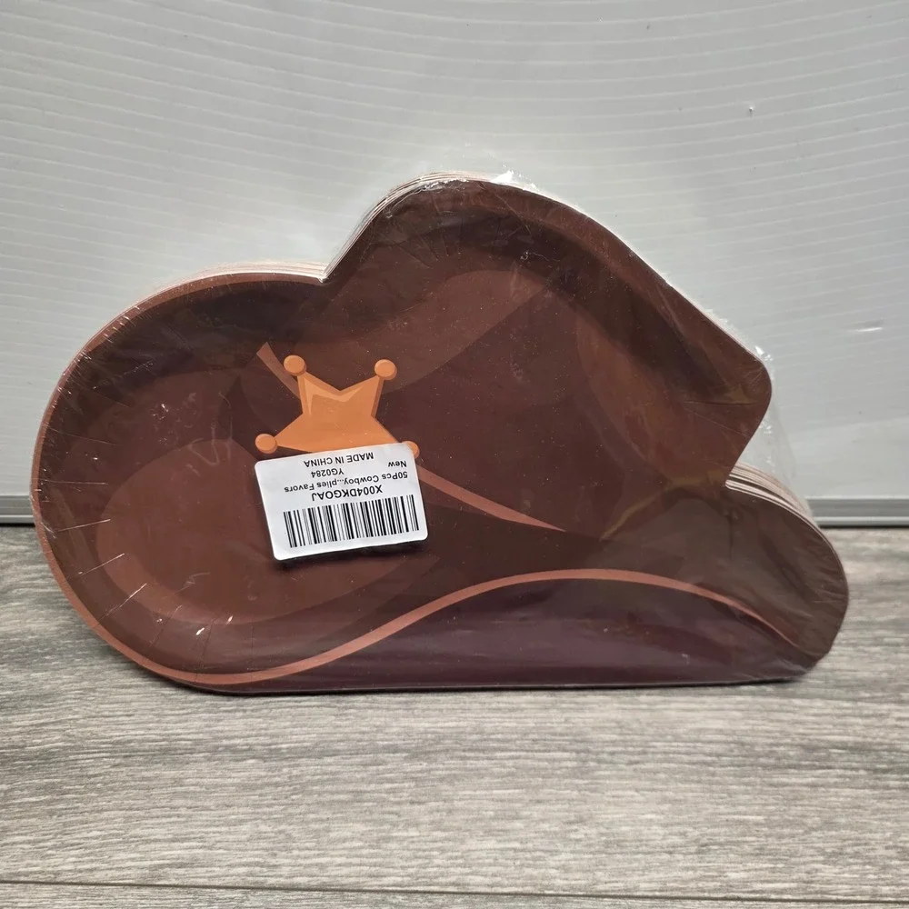 50 Pcs Cowboy Hat Paper Plates Western Wild West Theme Party Dessert Tableware